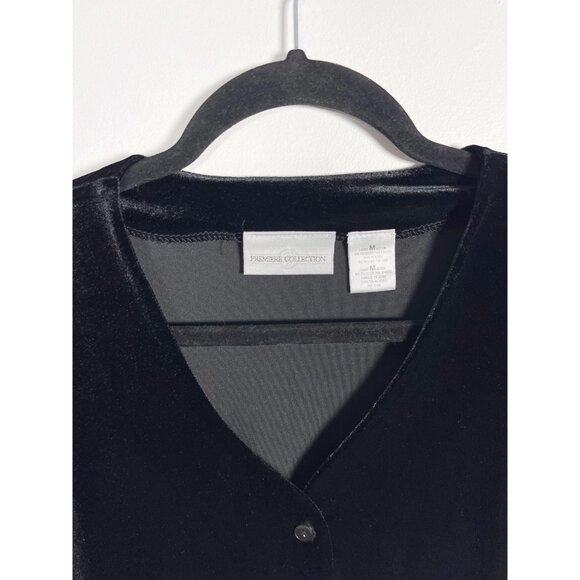 Vintage 90s black velour button up cardigan by Premiere Collection - Picture 3 of 5
